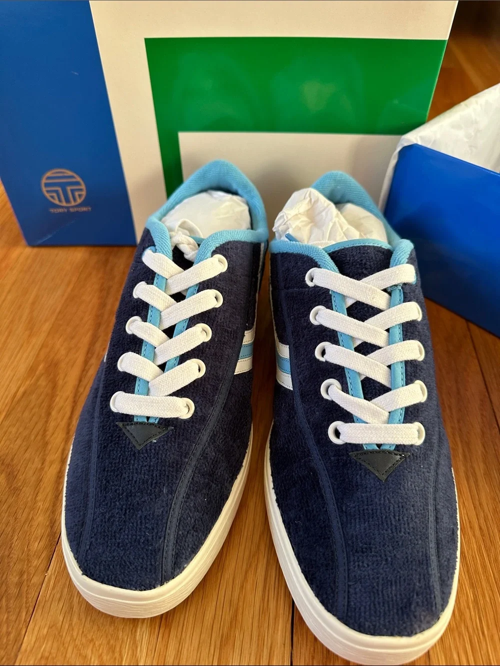 Tory Sport Chevron Terry Sneaker NIB Navy Sea Fresh Blue 400 size 9 Tory Burch